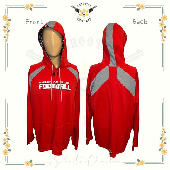 Under Armour Football Men XL Hoodie Red Loose fit Drawstring Print Liner Hood - Picture 1 of 7